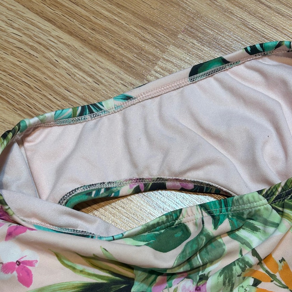 Kona Sol Womens Tropical Floral High Waisted Bikini Bottom Pink Green Large L - Picture 3 of 3